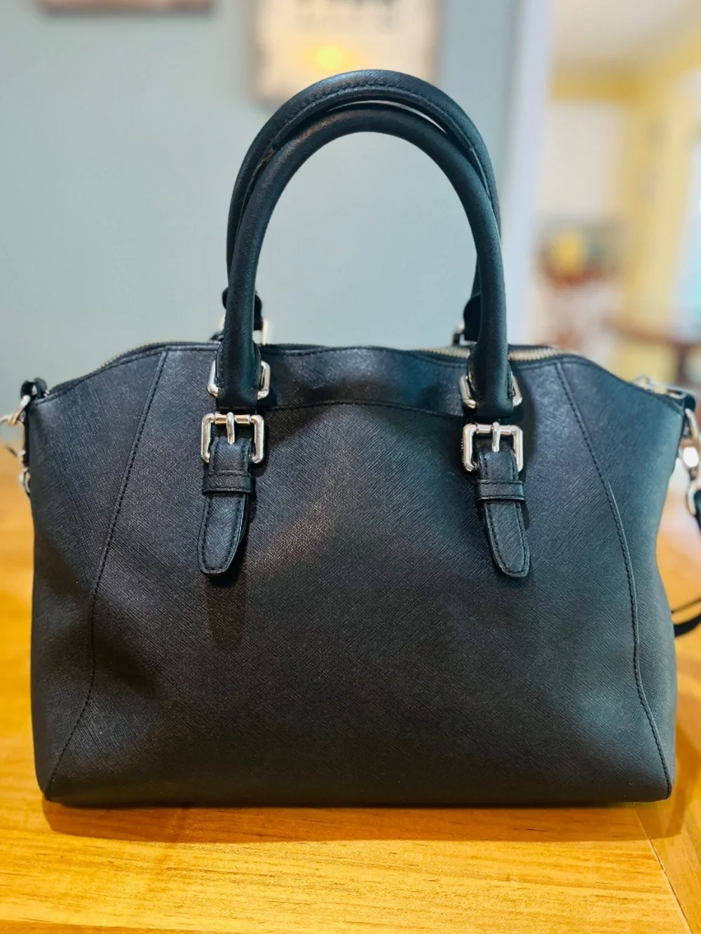 Michael Kors Black Large Saffiano Leather Satchel Silver with Black Wallet